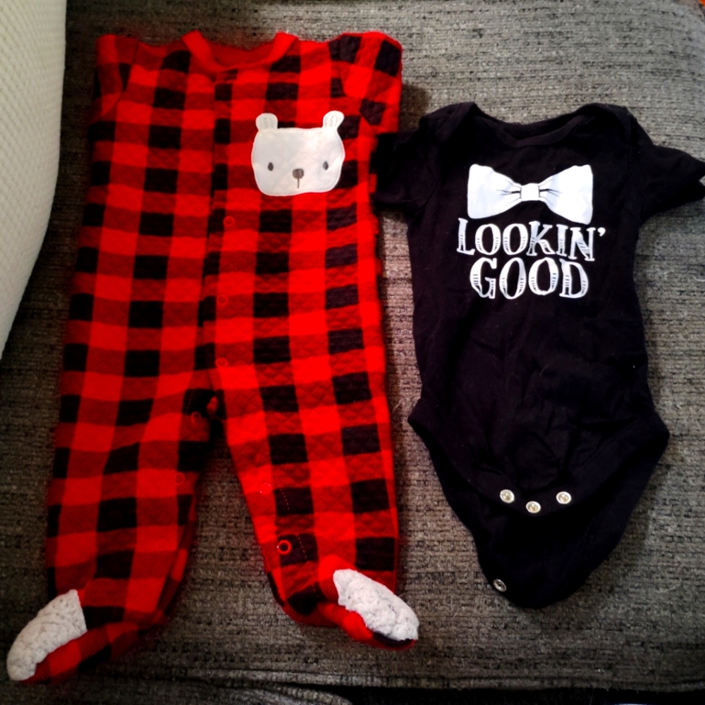 Red and Black Plaid Bear Kids One Piece